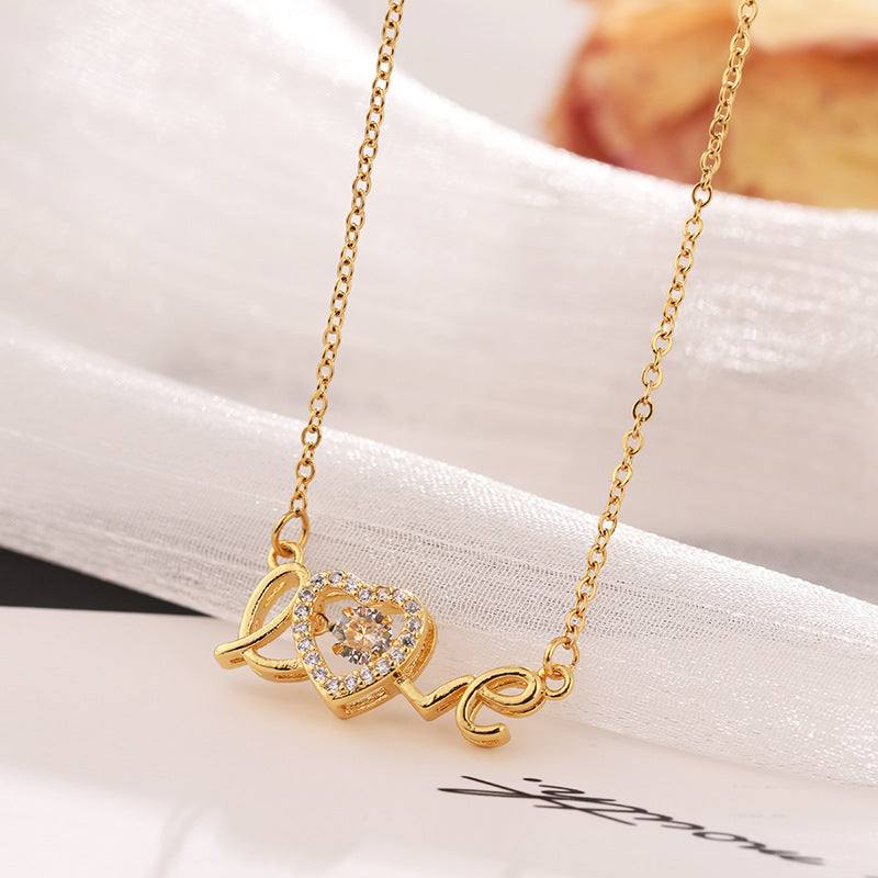 Necklace, gold-tone titanium steel with heart and LOVE lettering pendant, a Valentines Day Gift for women