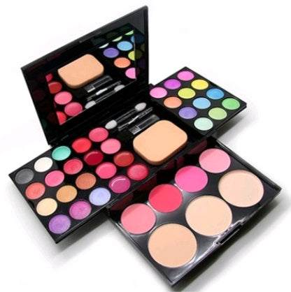 Makeup Set For Women with black case, colourful matte and shimmer powders, blush, bronzer and brushes