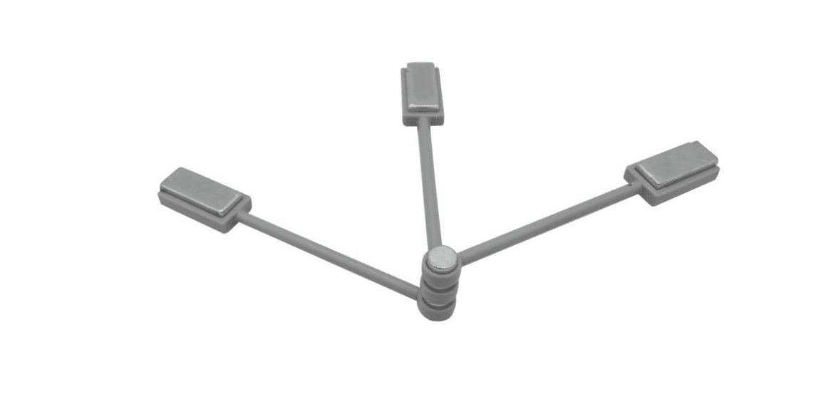 Magnetic Nail Polish tool, silver metal three-arm applicator with rectangular magnetic pads at each end