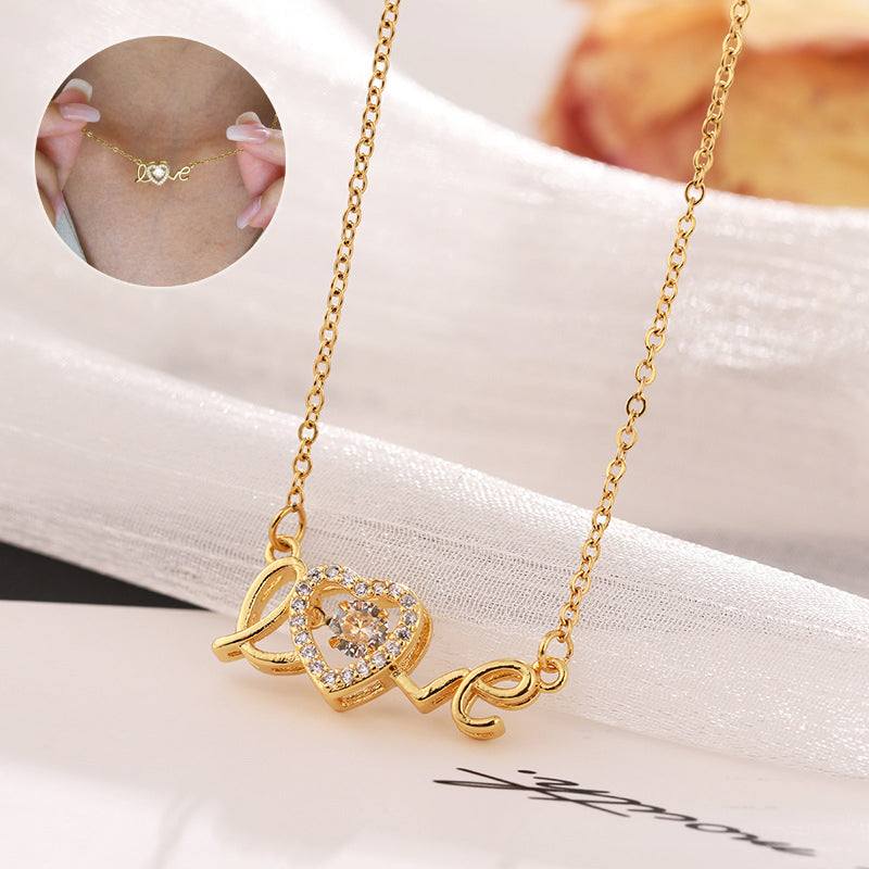 Necklace, gold-tone titanium steel with heart, key and love motifs, a romantic Valentines Day Gift for women