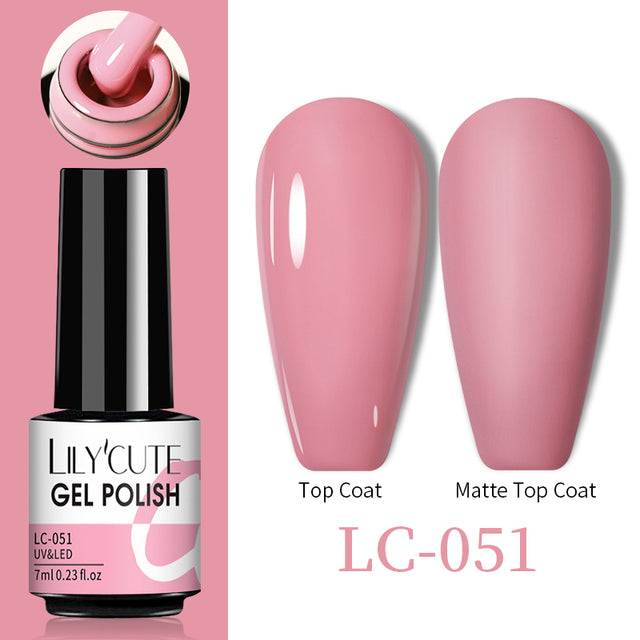 Color Changing Thermal Gel nail polish in a pink shade, glossy and matte swatches, 7ml bottle LC-051