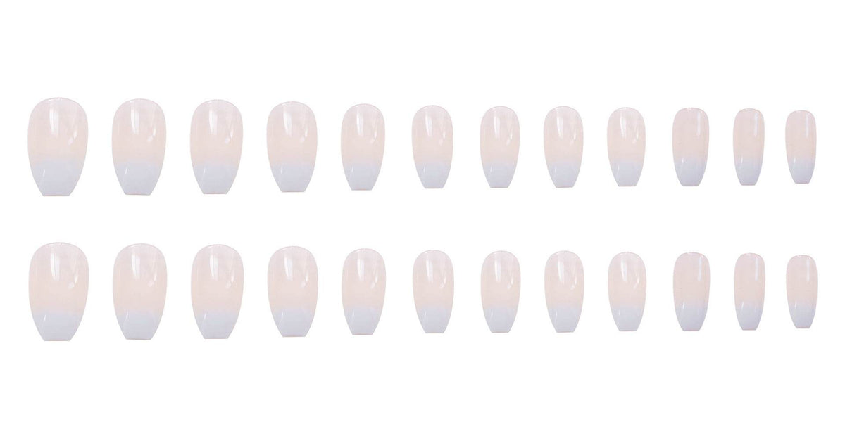 Wearable false nails in glossy ballet white with a soft pink-to-white gradient, rounded tips and assorted sizes