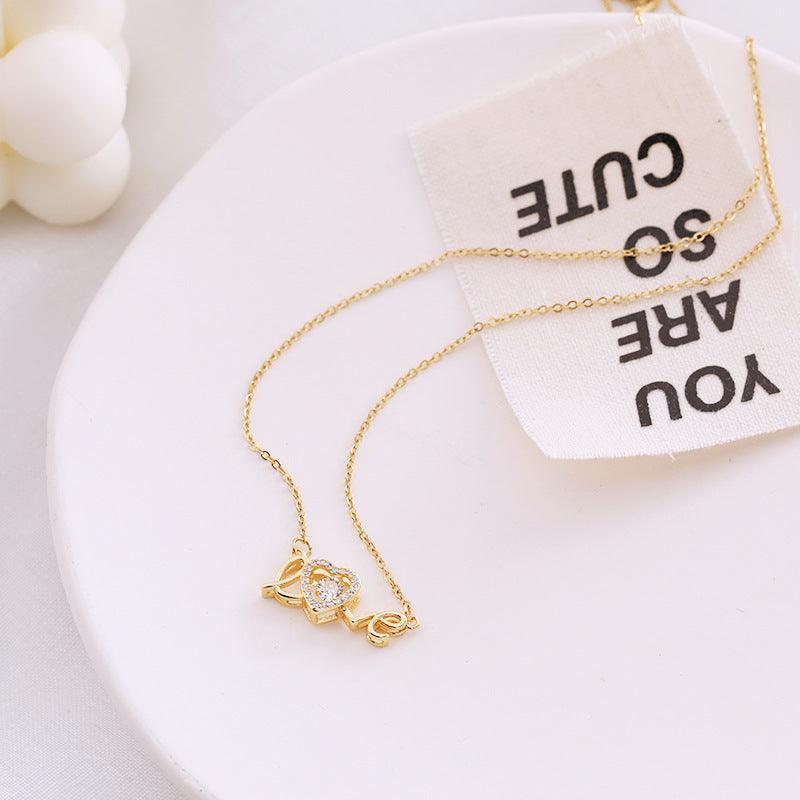 Necklace, gold-tone titanium steel chain with sparkling heart pendant, ideal Valentines Day Gift for women