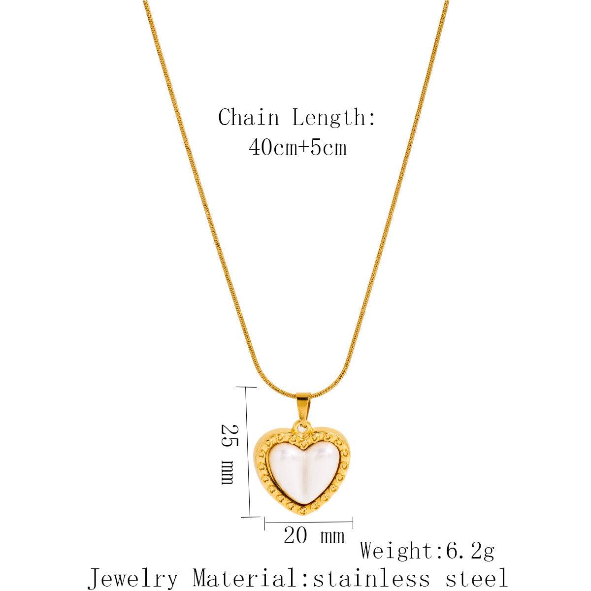 Heart-shaped Stainless Steel pendant necklace with gold-tone finish and rhinestone border, 20 mm wide