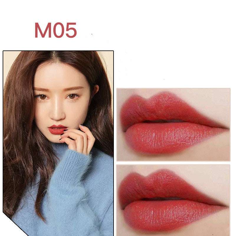 Waterproof lipstick in shade M05, rich red with a smooth matte finish and highly pigmented colour
