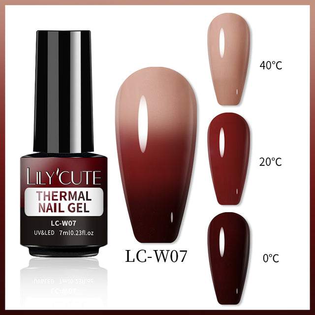 Color Changing Thermal Gel nail polish, 7ml UV/LED gel in LC-W07 thermal brown-to-burgundy gradient shade