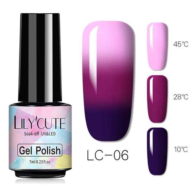 Color Changing Thermal Gel polish in a 7ml bottle, shifting from pink to deep purple with temperature changes
