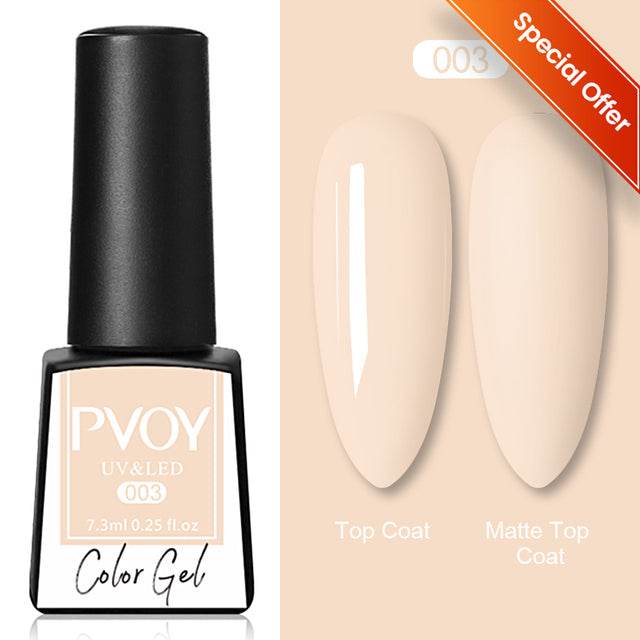 Color Changing Thermal Gel nail polish in a black bottle with peach-toned 003 gel and glossy finish options