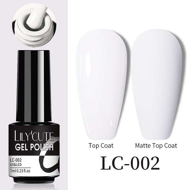 Color Changing Thermal Gel nail polish, black 7ml bottle with glossy and matte white finish swatches labeled LC-002