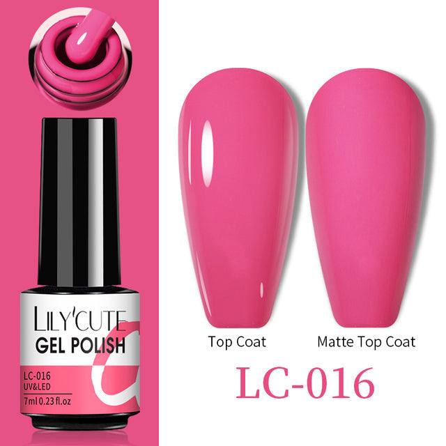 Color Changing Thermal Gel nail polish in glossy pink, with matching matte and shiny finish swatches, 7ml bottle