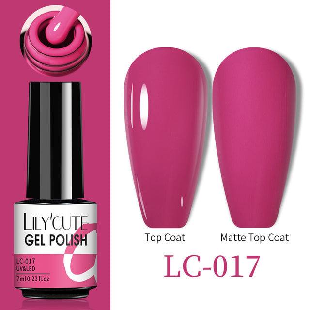 Color Changing Thermal Gel polish in magenta, glossy finish with matching matte top coat swatches, 7ml bottle