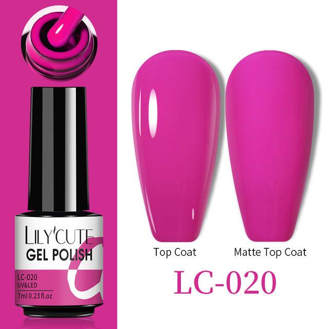 Color Changing Thermal Gel nail polish in vibrant magenta, glossy and matte swatches, 7ml bottle LC-020