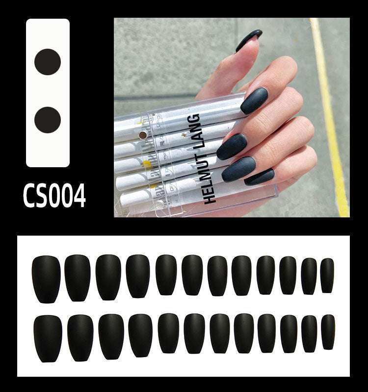 Fake Nails Wear Nails set with matte black, coffin-shaped press-on nails in assorted sizes for a sleek manicure