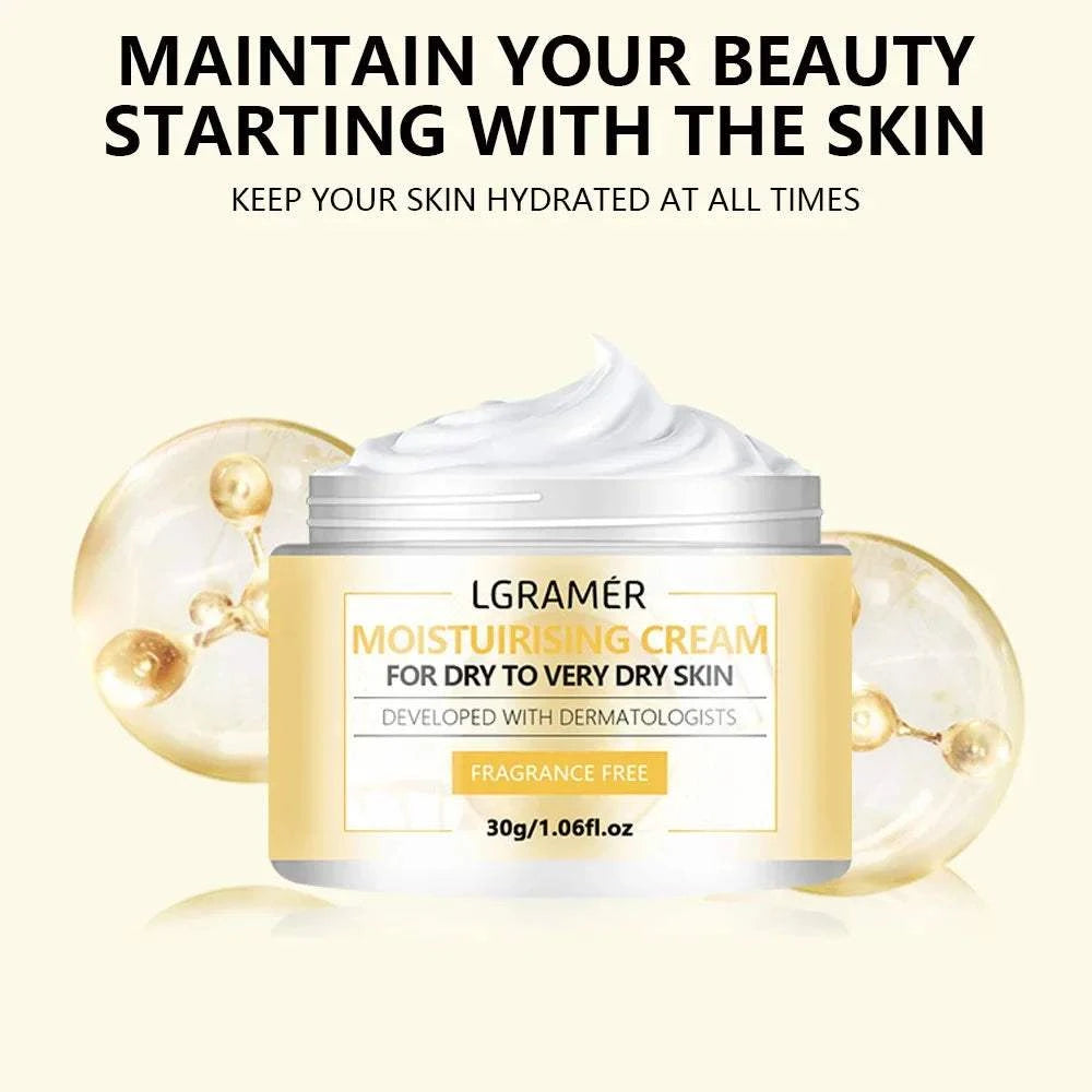 Moisturizing face cream, LGRAMER Hydrating Face Cream in a yellow jar with a white lid, 30g formula