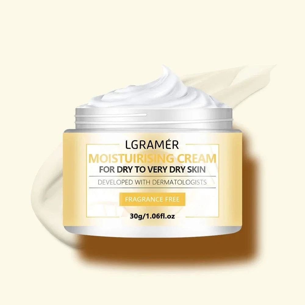 LGRAMER Hydrating Face Cream in a white and gold 30g jar, with a whipped cream swirl on top