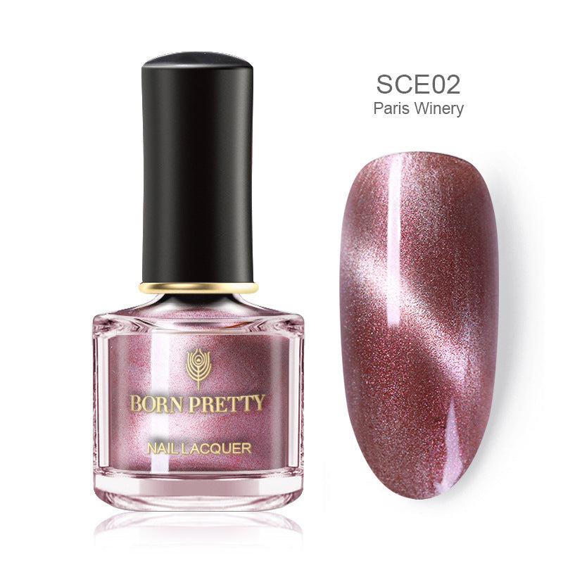 Magnetic Nail Polish in rose pink holographic shimmer, shown in a BORN PRETTY bottle with matching 3D swatch