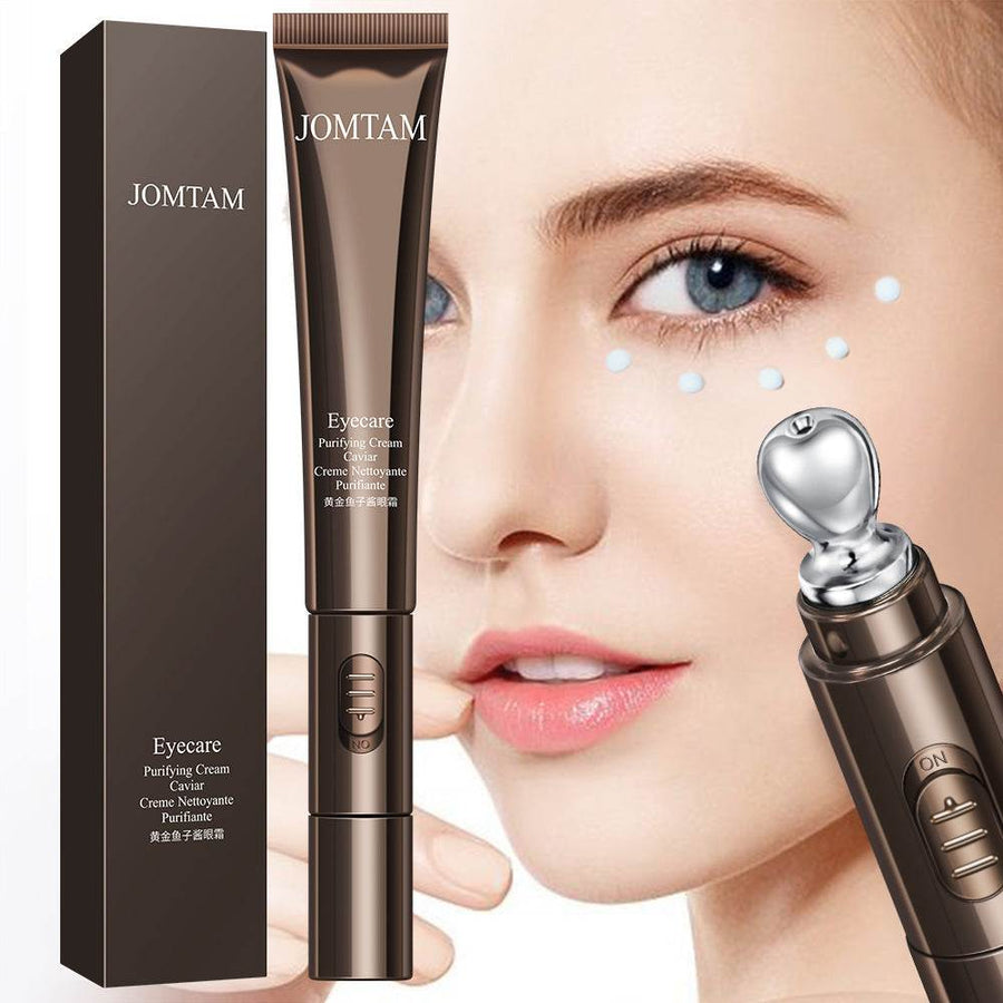 Revitalizing Eye Cream in a dark brown tube with silver massage applicator and matching box packaging