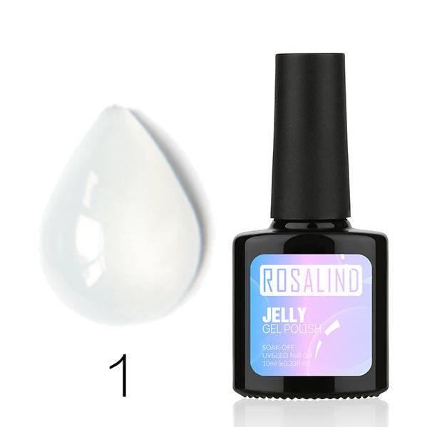 Translucent Nail Polish in a black bottle with holographic label, shown with a clear jelly-like polish dropper swatch