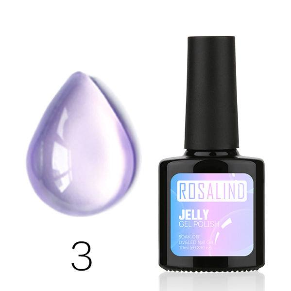 Translucent Nail Polish in a black bottle, featuring sheer lavender jelly gel polish with glossy teardrop swatch