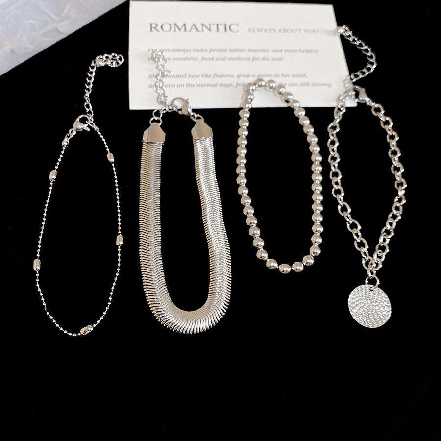 Bracelet set featuring All-Match Round Pendant designs in silver-tone metal, including chains, beads and textured discs