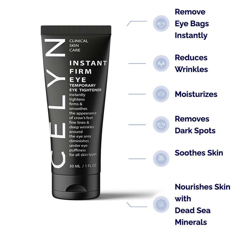 Eye Care Products cream in a black squeeze tube, featuring white text and a 30ml size for under-eye care