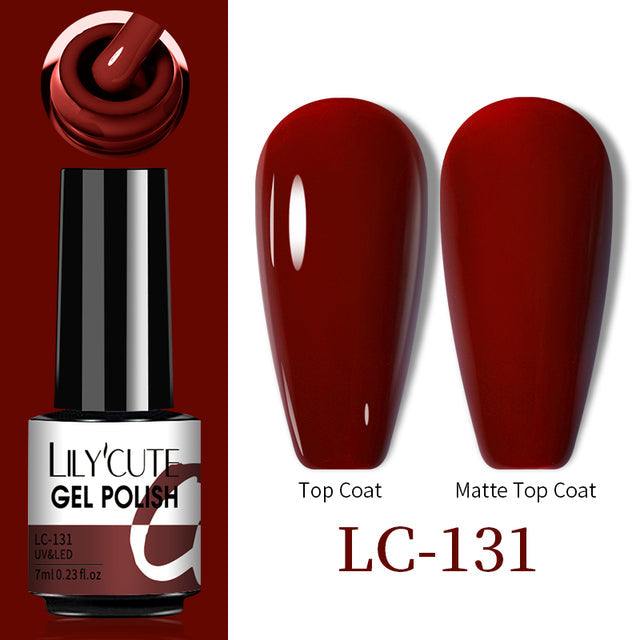 Color Changing Thermal Gel nail polish, deep red gel in a 7ml bottle with glossy and matte finish swatches