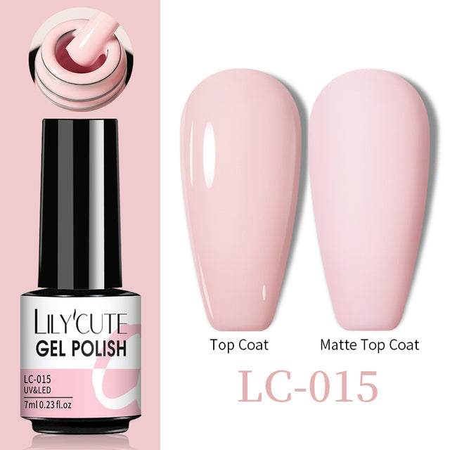 Color Changing Thermal Gel nail polish in a 7ml bottle, pale pink shade with glossy and matte swatches shown
