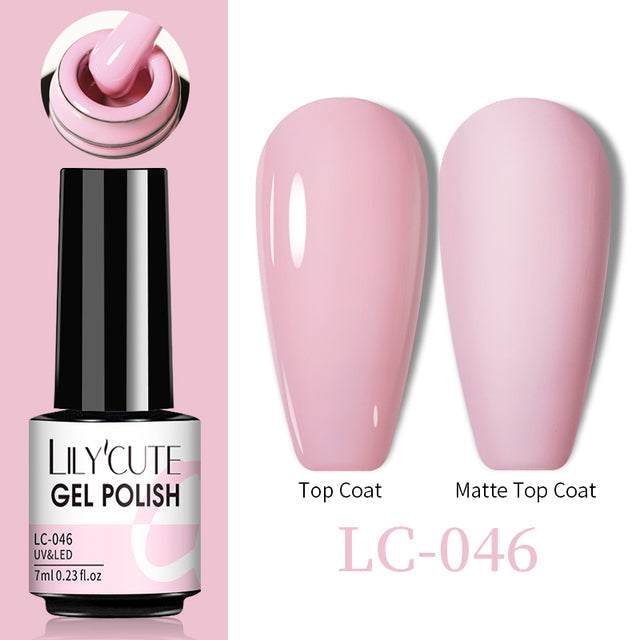 Color Changing Thermal Gel nail polish in soft pink, glossy and matte swatches, 7ml bottle with metallic cap